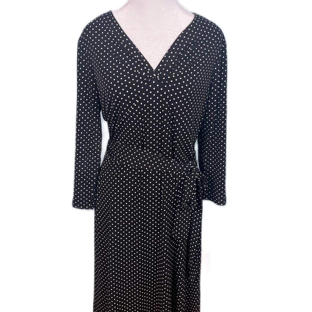 ❤️Talbots Polka Dot Wrap Dress Black White Petite 12 Career Casual Chic Pristine